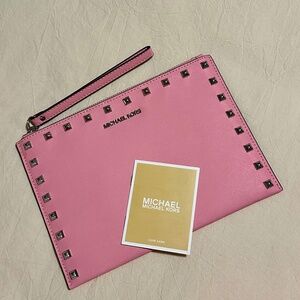 Michael Kors Pink  Leather Silver Studded Clutch Wristlet - NEVER USED